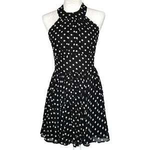 Moda International Vintage 50s inspired black polka dot halter top mini dress